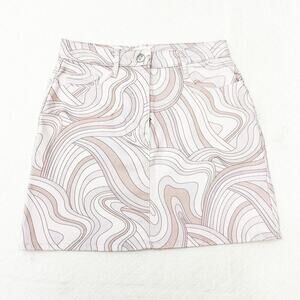 Wilfred Free Wavy Retro Printed Denim Purple Pencil Mini Skirt Size 0